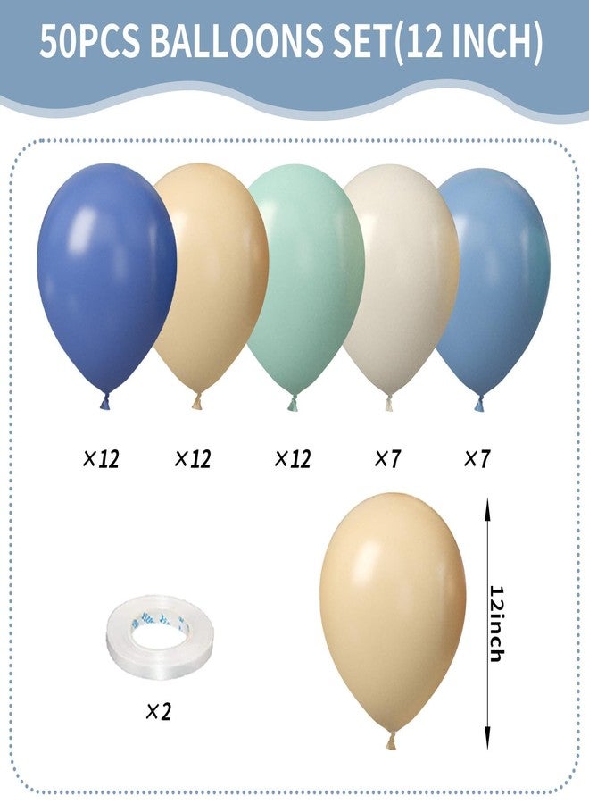 Sowide Dusty Blue Green Balloons, 50Pcs 12 Inches Baby Blue Light Green Sand White First Birthday Balloons for Boys First Birthday Decoration Party Baby Shower Graduation Decorations - Image 2